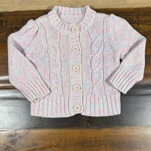 Girls Pink Cable Knit Cardigan Sweater